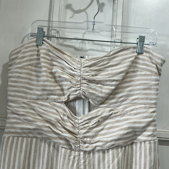 Abercrombie & Fitch Linen Blend Cut Out Strapless Striped Wide Leg Jumpsuit XLT - Picture 8 of 14